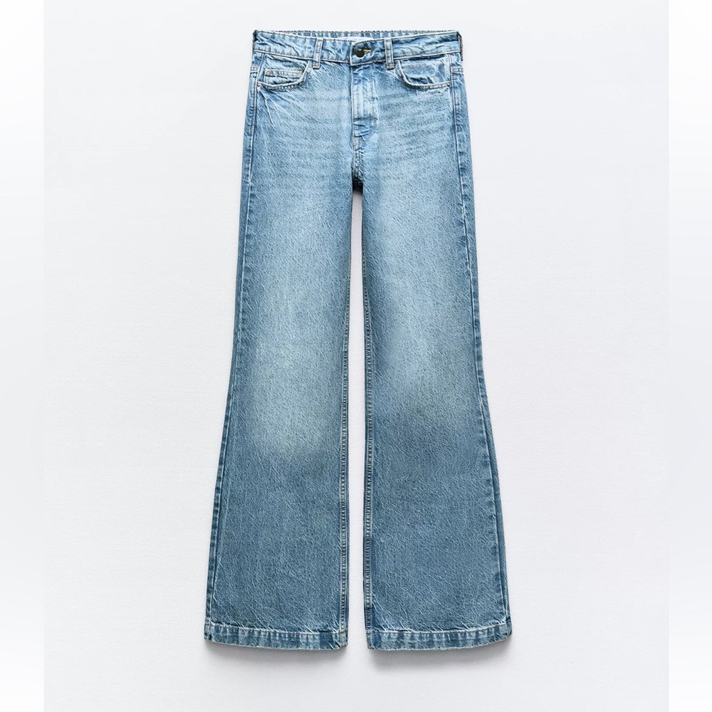 ZARA Mid Waist Straight Flared Jeans – Trendy Wide Leg Denim